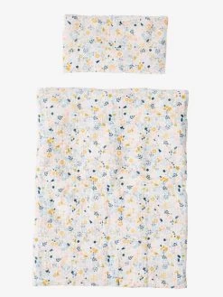 Couette + Oreiller Poupon En Gaze De Coton Blanc Fleuri - Vertbaudet