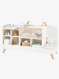 Lit Combiné 4 En 1 évolutif Avec Rangements Et Table à Langer COMBINID Blanc / Bois - Vertbaudet -Vertbaudet Enfant Promos Magasin lit combine 4 en 1 evolutif avec rangements et table a langer combinid 2
