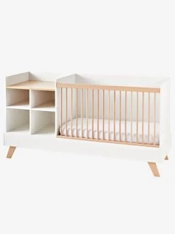 Lit Combiné 4 En 1 évolutif Avec Rangements Et Table à Langer COMBINID Blanc / Bois - Vertbaudet -Vertbaudet Enfant Promos Magasin lit combine 4 en 1 evolutif avec rangements et table a langer combinid 4