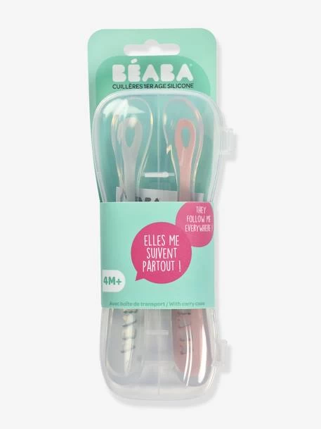 Lot De 2 Cuillères Ergonomiques D'apprentissage + Boîte De Transport BEABA Rose/gris - Beaba 1 Lot De 2 Cuillères Ergonomiques D'apprentissage + Boîte De Transport BEABA Rose/gris - Beaba