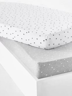 Lot De 2 Draps-housses Bébé En Jersey Extensible Imprimé étoiles Gris Chiné/blanc - Vertbaudet