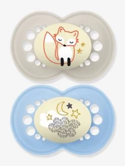 Lot De 2 Sucettes En Silicone MAM Nuit 6+ Beige + Bleu - Mam