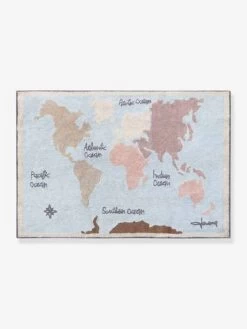 Tapis Coton Lavable Mappemonde LORENA CANALS Bleu Ciel - Lorena Canals